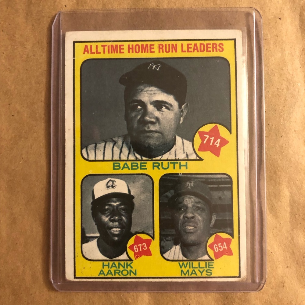 1971 Topps All-Time HR Leaders Baseball Card Babe Ruth Hank Aaron Willie Mays
